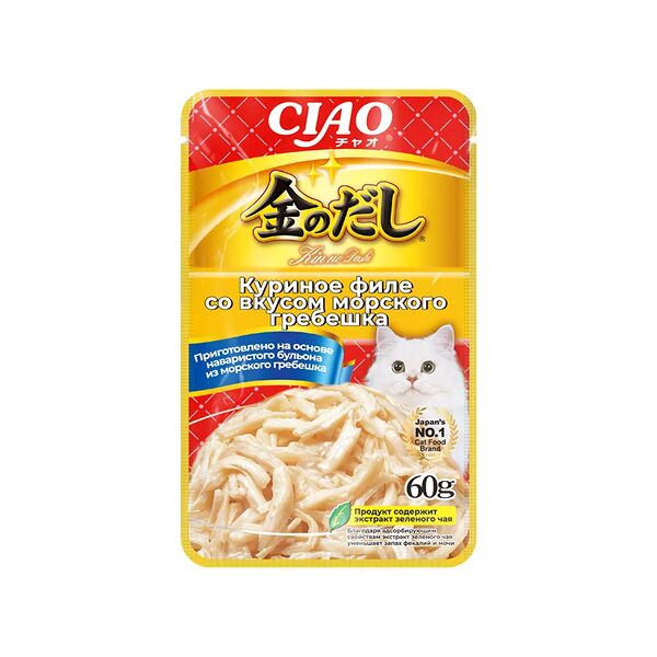 Влажный корм для кошек Inaba Ciao Kinnodashi Куриное филе с морским гребешком 60 г