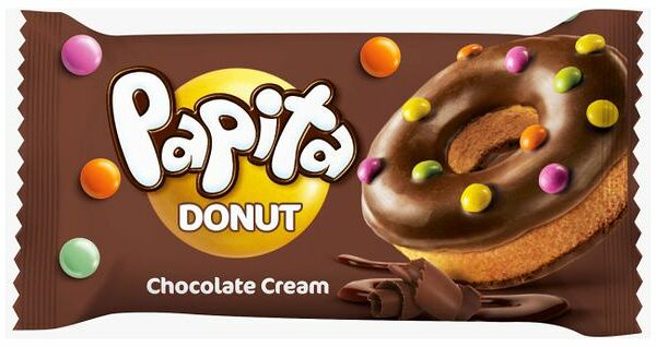 Кекс Solen Papita Donut с какао глазурью, шоколадной начинкой и цветным драже, 40 г