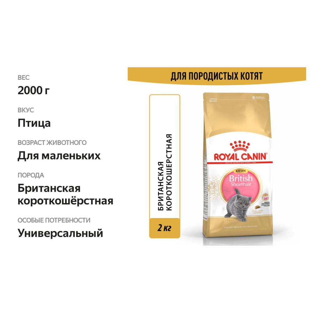 

Корм для кошек Royal Canin British Shorthair Kitten сухой сбалансированный для британских короткошерстных котят 2000 г