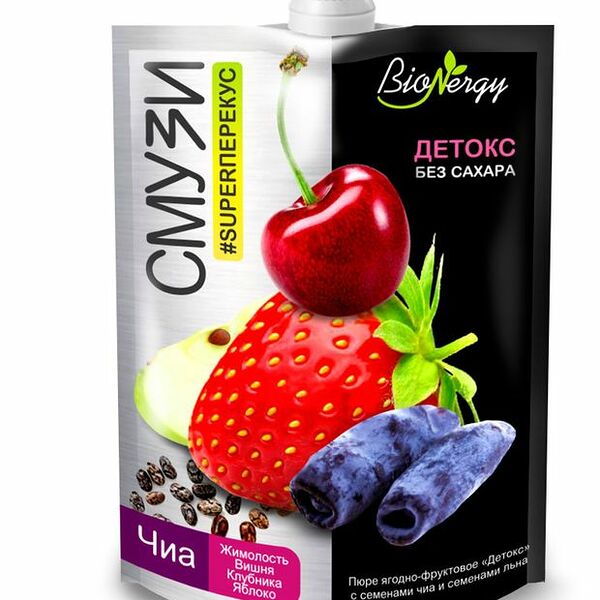Смузи BioNergy Детокс жимолость, вишня, клубника, яблоко, семена чиа