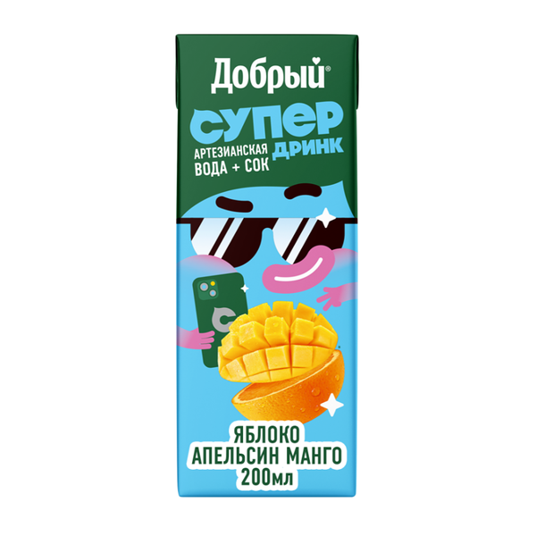 Напиток сокосодержащий Добрый Active kid яблоко-апельсин-манго 200 мл