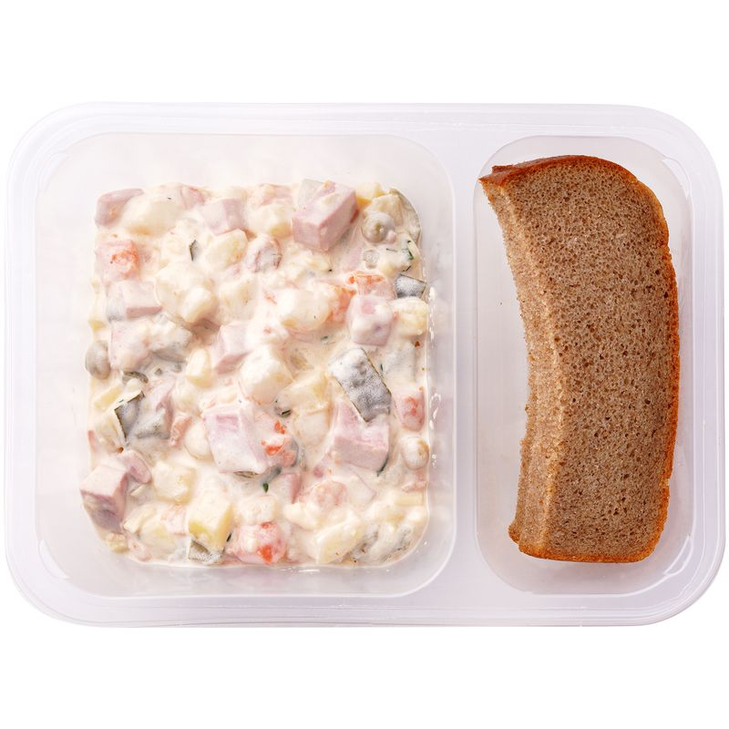 

Комплексный обед Домашний Очаг №27 отбивные из курицы, картофель зарумяненный, салат оливье, хлеб 425 г