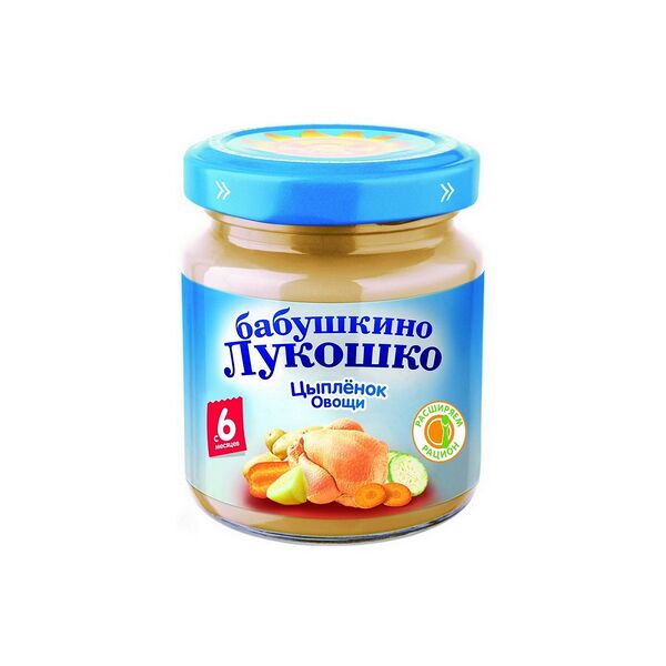 Пюре мясо-раст. рагу овощное с цыпленком  ст.б. вес 100г ДП с 6 мес Бабушкино лукошко