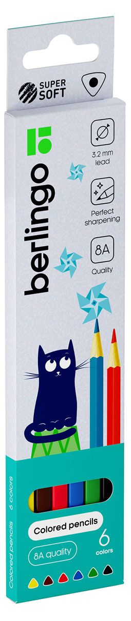 

Карандаши цветные Berlingo SuperSoft Жил-был кот трехгранные 6 цветов
