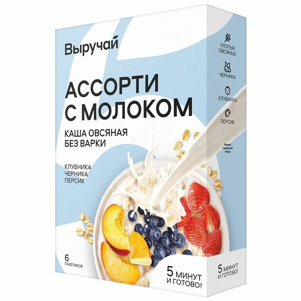 Каша Выручай овсяная Ассорти с молоком 6х40 г