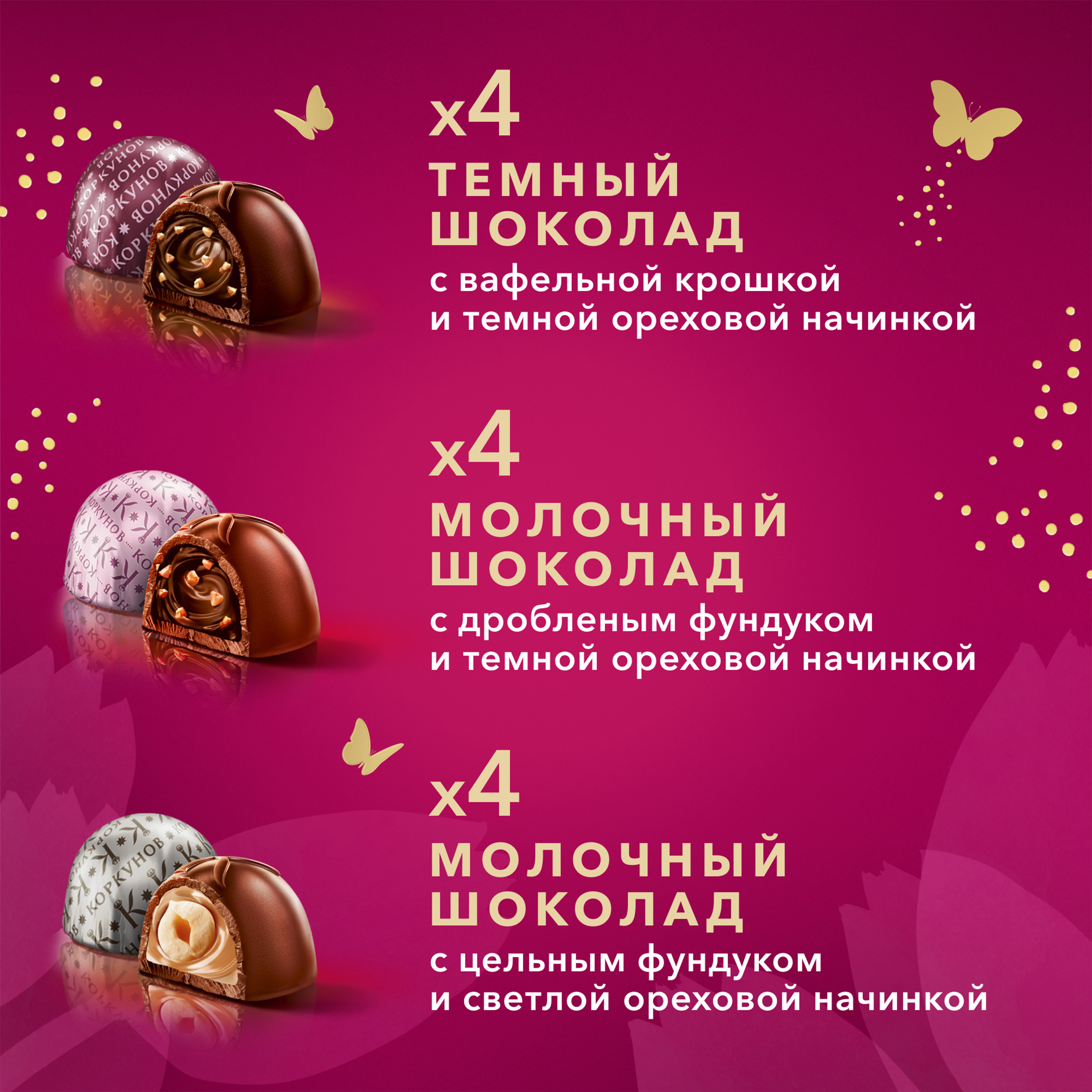 

Конфеты Коркунов Ассорти из темного и молочного шоколада 110 г