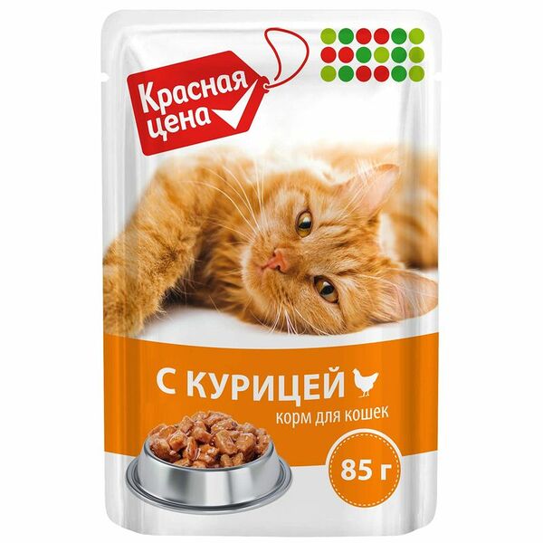 Корм для кошек Красная цена с курицей в соусе 85 г