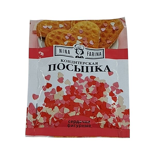 Посыпки кондитер Nina Farina Сердечки фигурные красно-бело-розовые мини 15г
