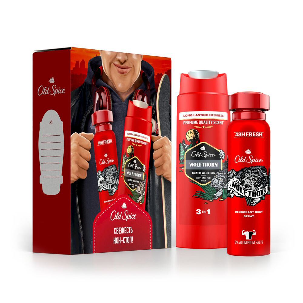 

Old Spice Подарочный набор "Wolfthorn" (Гель для душа 3в1, 250 мл + Дезодорант-спрей, 150 мл)