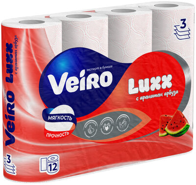 Бумага туалетная Veiro Luxx Арбуз 3 слоя 12 шт