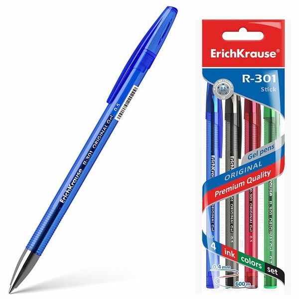 Ручки гелевые ErichKrause Original Gel цвет: синий-черный-красный-зеленый, 0.5 мм