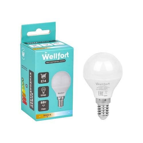 Лампа Wellfort светодиодная шар 8Вт Е14 тёплый