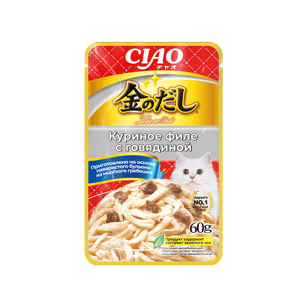 Влажный корм для кошек Inaba Ciao Kinnodashi Куриное филе с говядиной 60 г