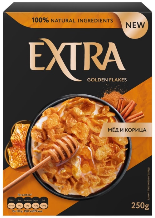 

Хлопья Extra Golden кукурузные с корицей и медом 250 г