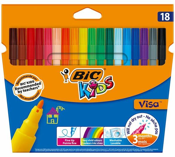 Фломастеры цветные Bic Kids Visa, 18 цветов