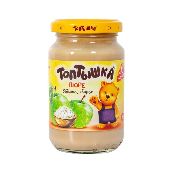Пюре Яблочное с творогом вес 190г ДП с 6мес. гомоген, стерил. Топтышка