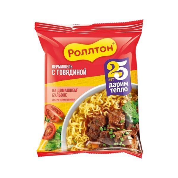 Вермишель Роллтон на домашнем бульоне с говядиной пак. 60 г. РФ