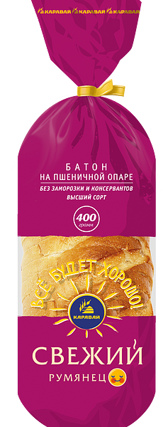 Батон Каравай Свежий Румянец на пшеничной опаре нарезка 400 г
