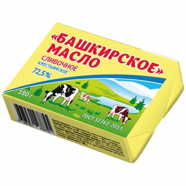 Масло Башкирское Крестьянское сливочное 72.5%, 180 г
