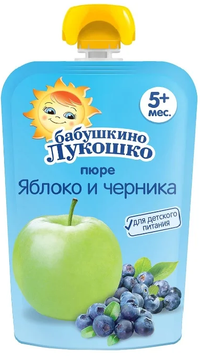 

Пюре Бабушкино Лукошко Яблоко и черника с 5 месяцев 90 г