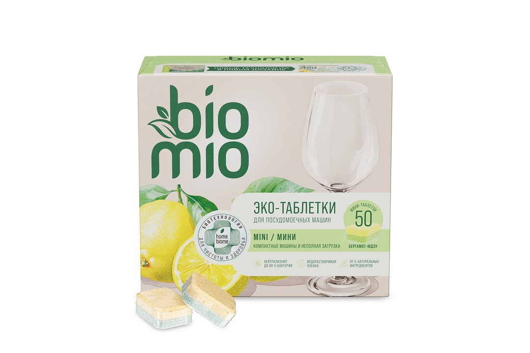 

Таблетки для посудомоечной машины BioMio с маслами бергамота и юдзу 50 шт.