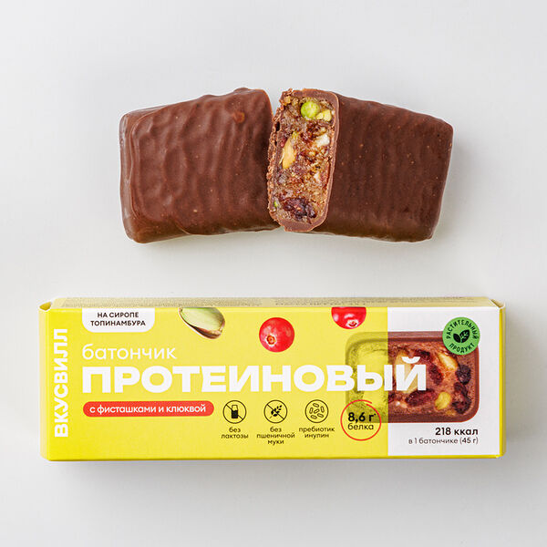 Батончик протеиновый ВкусВилл с фисташками и клюквой, 45 г