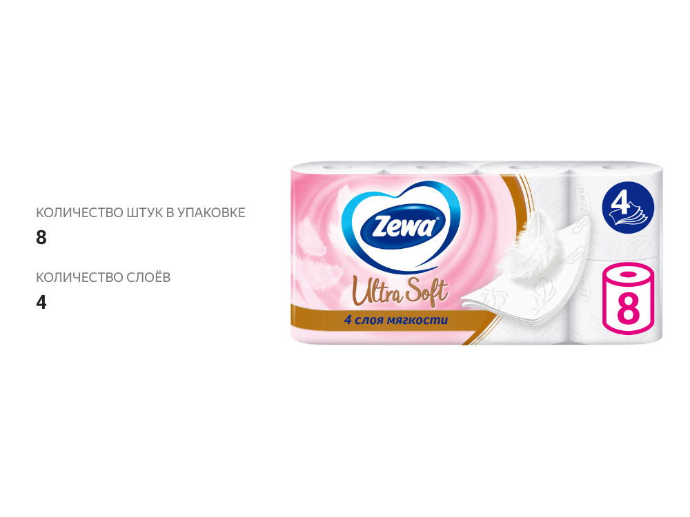 

Туалетная бумага Zewa Ultra Soft 4 слоя 8 рулонов