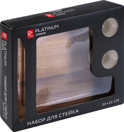 

Доска для стейка Platinum choice 30х25х1.2 см + нож и 2 соусника акация