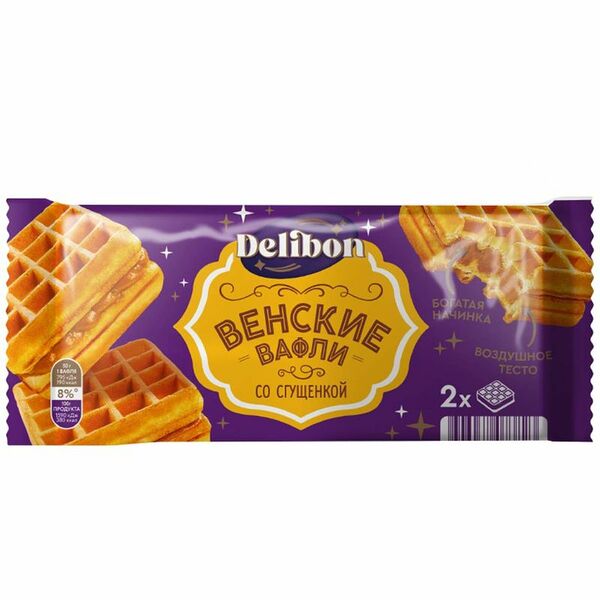 Изделия хлебобулочные Delibon Венские Вафли с начинкой со вкусом вареной сгущенки сдобные 100г