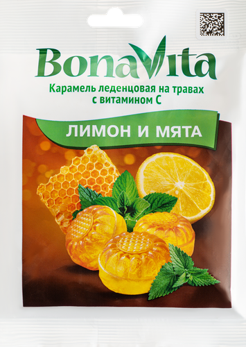 

Карамель леденцовая Bona Vita на травах с витамином С лимон и мята 60 г
