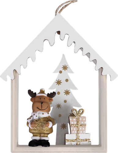 

Украшение елочное Homeclub Новогодние персонажи в домике 11 см дерево Арт. 22SF215303132 дизайн в ассортименте