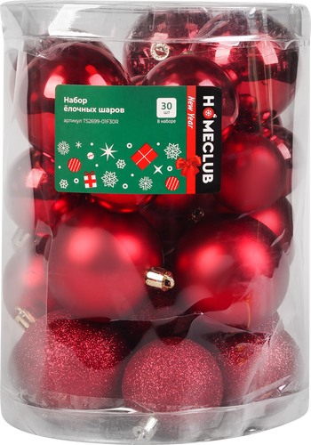 

Набор елочных шаров Homeclub разного размера, пластик Арт. TS2699-01F30R/9902408, 30 шт