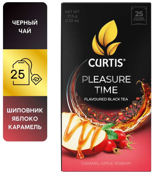

Чай черный Curtis Pleasure Time c шиповником яблоком и ароматом карамели 25 пакетиков 37.5 г