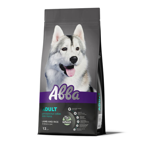 Сухой корм Aвва Premium Adult для собак всех пород старше 1 года, с ягненком и рисом, 12 кг