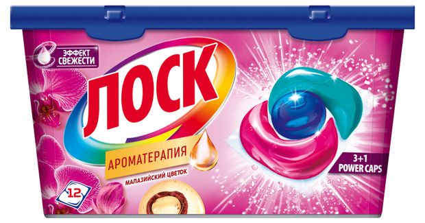 

Капсулы для стирки Лоск Ароматерапия Малазийский цветок для светлого и цветного белья 12 капсул