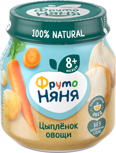 

Пюре ФрутоНяня Цыпленок с рисом и овощами с 8 месяцев 100 г