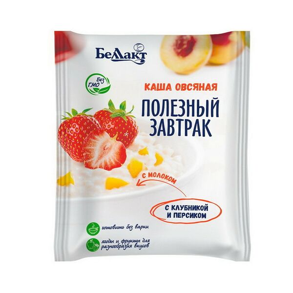 Каша сухая овсяная с молоком с клубникой и персиком б/п в полим пленке 30г Беллакт
