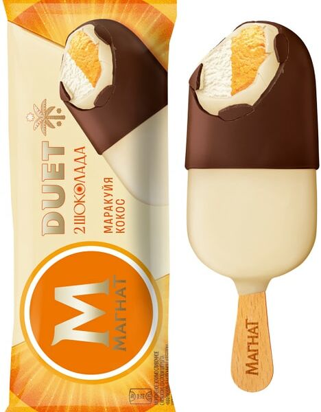 Мороженое Магнат Duet эскимо 2 шоколада маракуйя-кокос 70 г