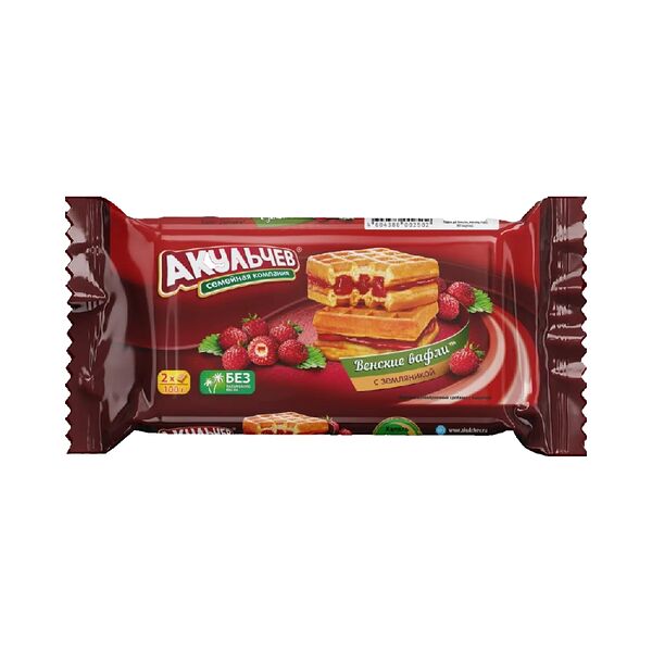 Изделия мучные кондитерские Венские вафли с земляничной начинкой 100г