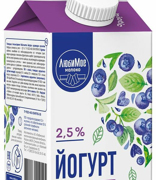 Йогурт питьевой Любимое молоко Черника с пребиотиками, 2.5%, 450г