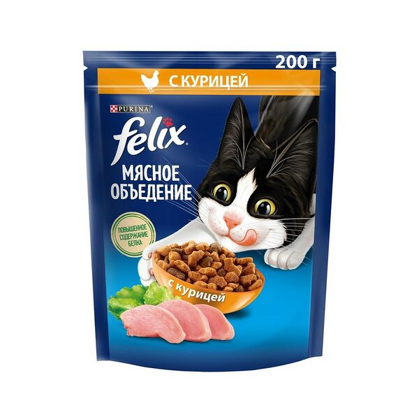 Корм сухой Феликс д/кошек курица Мясное объедение 200г