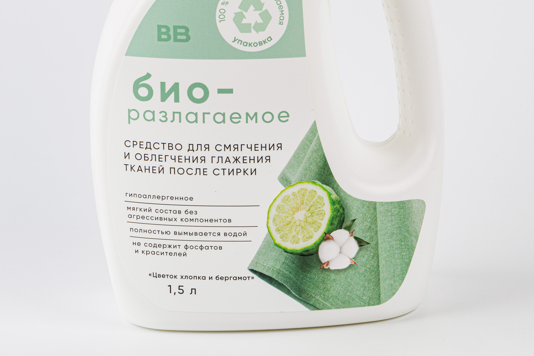 

Средство для смягчения тканей после стирки ВкусВилл Цветок хлопка и бергамот биоразлагаемое 1.5 л