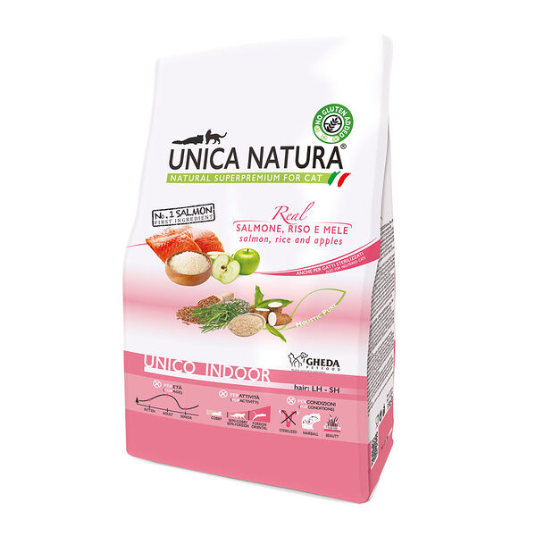 Indoor сухой корм UNICA для кошек с лососем, рисом и яблоками