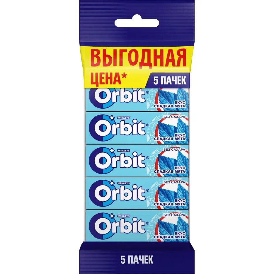 

Жевательная резинка Orbit Сладкая мята без сахара, 5 шт по 13.6 г