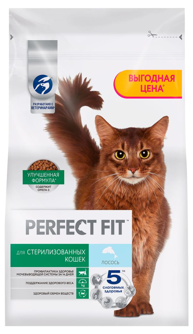 

Корм сухой Perfect Fit для взрослых стерилизованных кошек со вкусом лосося 2.5 кг
