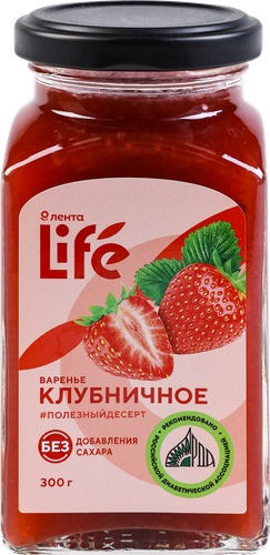 

Варенье ЛЕНТА LIFE Клубничное без сахара, 300 г