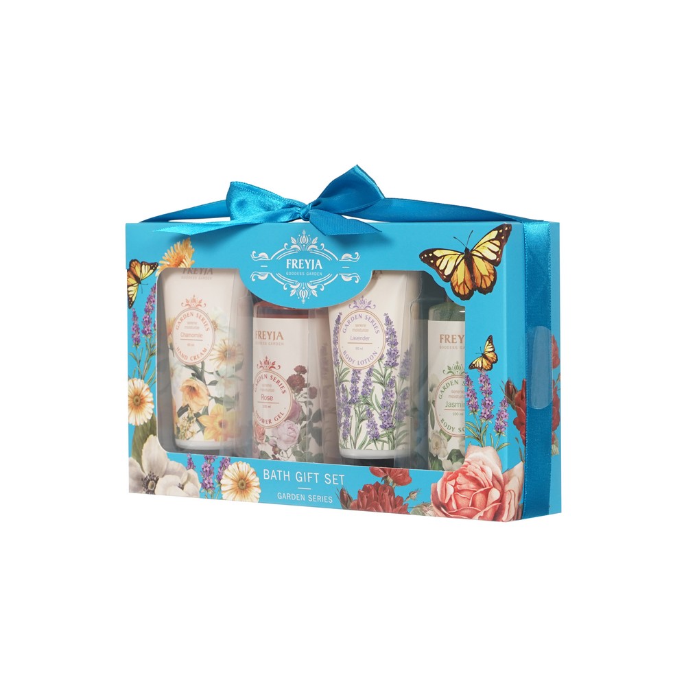 

Подарочный набор Freyja: крем для рук 60 мл, скраб для тела 100 мл, лосьон для тела 60 мл, гель для душа 100 мл