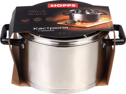 

Кастрюля HOPPS Black, с крышкой нержавеющая сталь, 3.5л, Арт. GW-F2