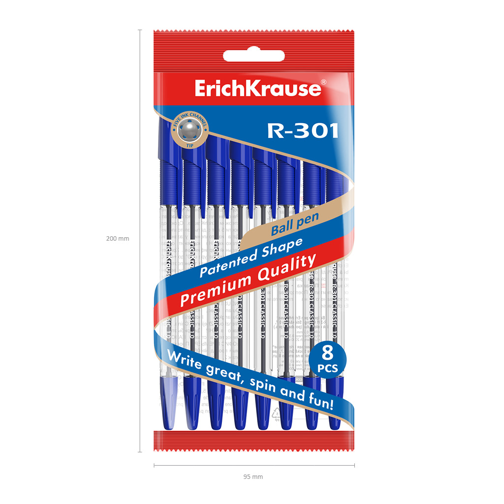 

Набор из 8 ручек шариковых ErichKrause R-301 Classic 1.0