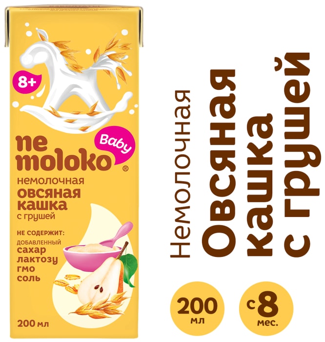

Каша овсяная Nemoloko безмолочная обогащённая для детей с грушей 200 мл